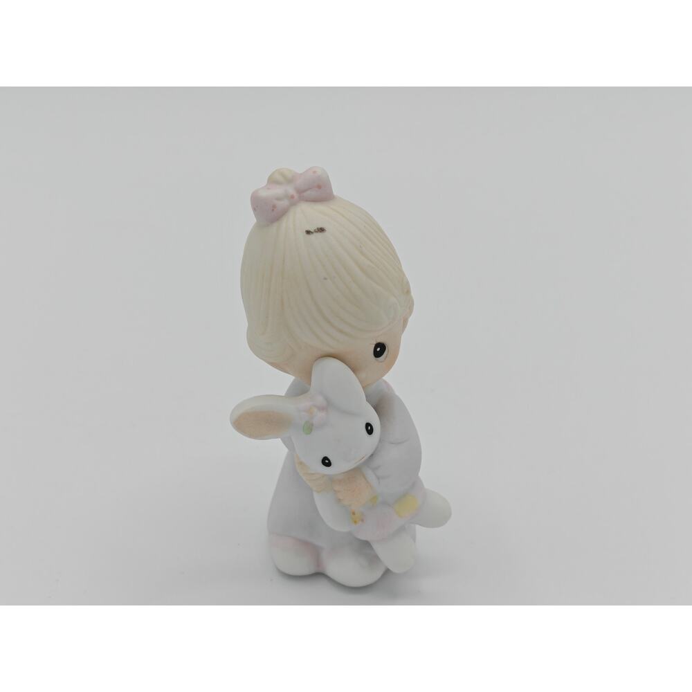 Precious Moments‎ E9279 Enesco Figurine Girl Hugging White Bunny Rabbit 1982